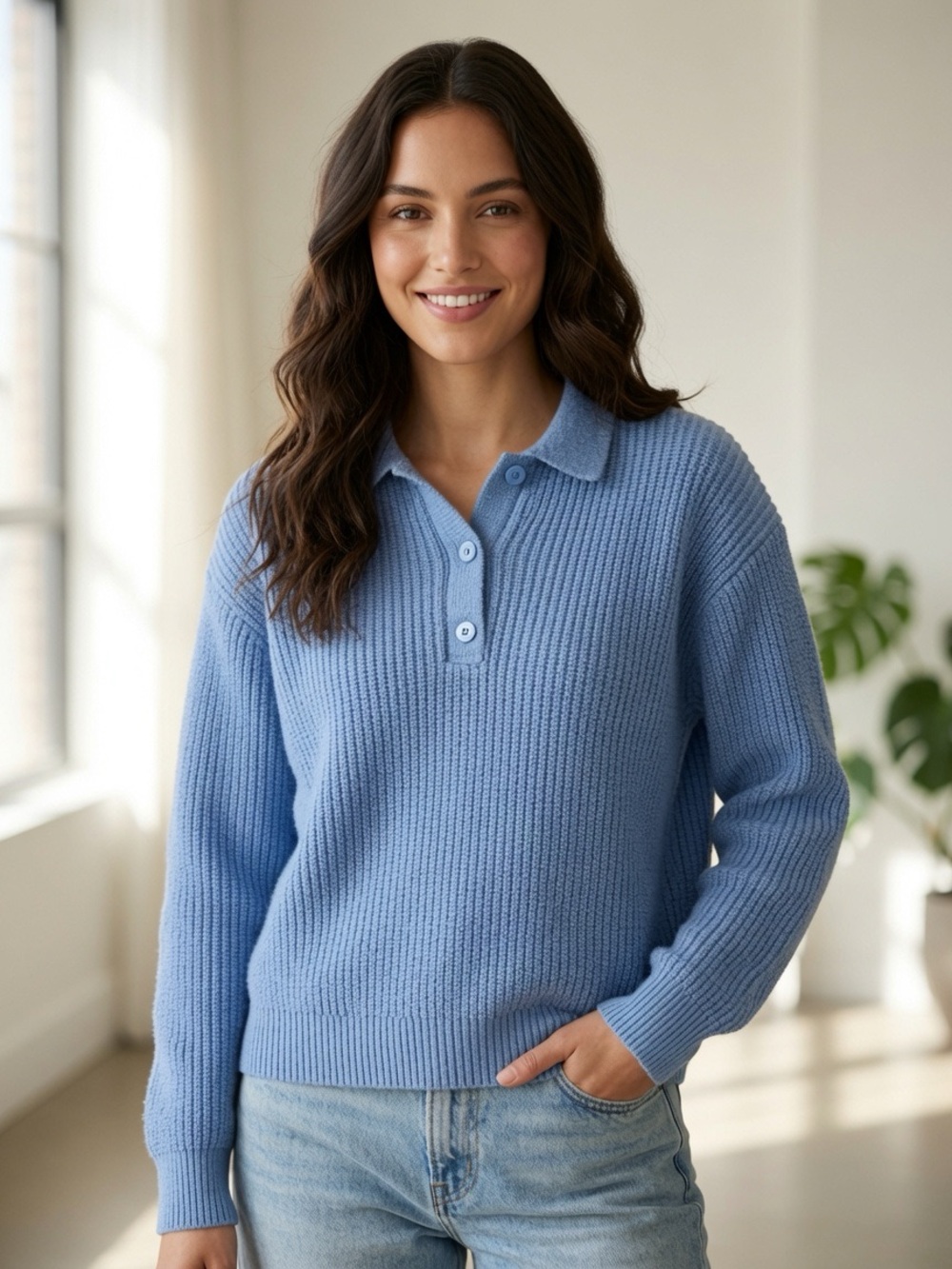 J.Crew Ribbed Knit Polo Sweater Blue XL